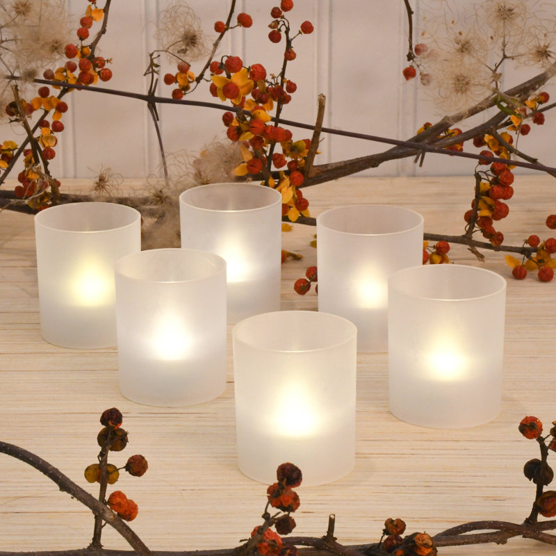 Votives givrées avec lumières DEL à piles, Blanc