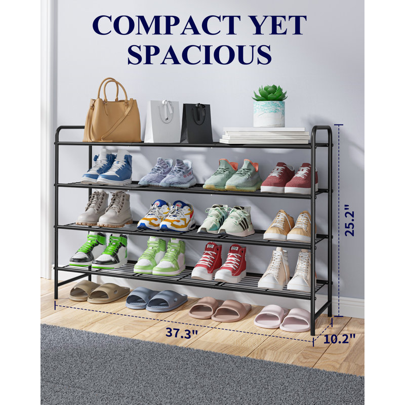 Shoe Rack - Stainless Steel Shoe Organizer, Sturdy Shoe Rack for Closet and Front Door Entrance, Free Standing Shoe Shelf, Closet Organizers and Storage, 25.6" Wide - 4 Tier, Black