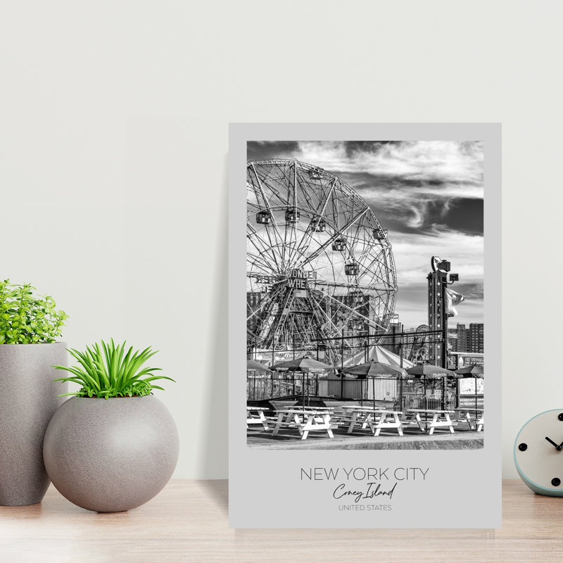 Coney Island Wonder Wheel Classic Vintage Abstract City Summer Wall Art Print 1 Piece Wrapped Canvas Wall Art