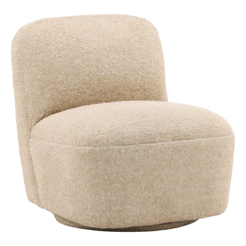 Beige Polyester Barrel Swivel Armchair with Wood Frame