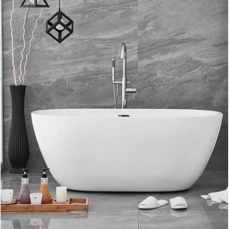 Thermopolis 59'' x 28.3'' Soaking Acrylic Bathtub, Polished Chrome