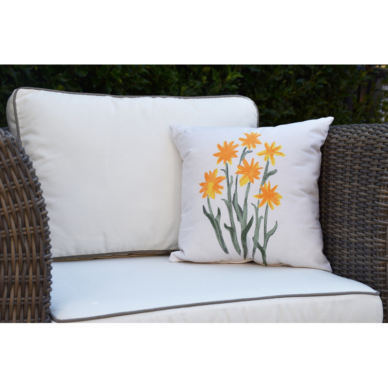 Farmers Market Floral Outdoor Reversible Throw Pillow, Yellow, 18" x 18"