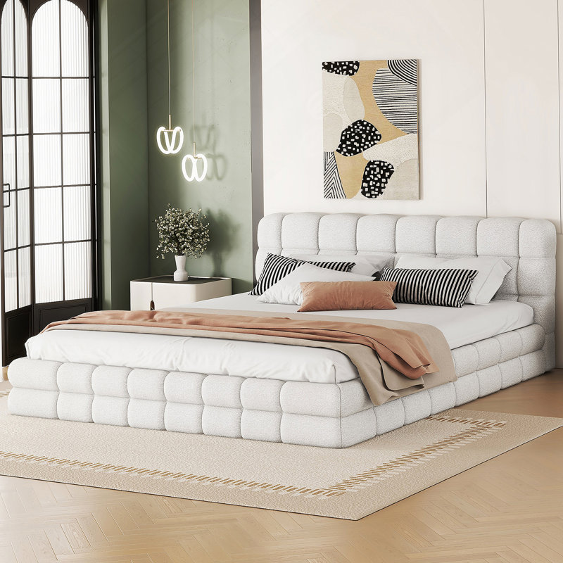 Grand lit plateforme tapissier, Blanc