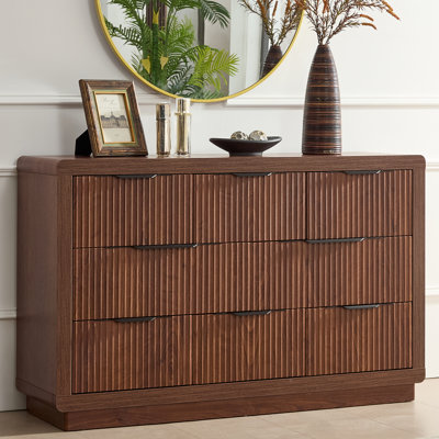 Walnut Dresser With Thickened Curved Profile Design, 52" Modern Chest Of Drawers With 8 Drawers, Wooden Dresser Tv Stand, Organizer For Bedroom, Living Room, Hallway