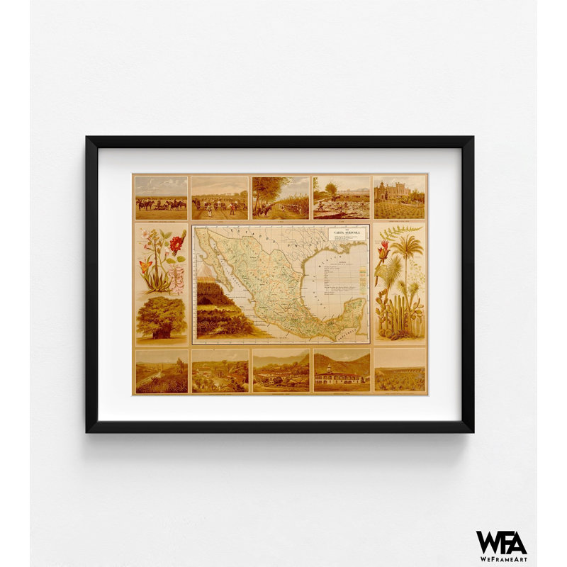 Reproduction d'affiche de carte du Mexique, affiche de carte de ferme, affiche, Reproduction encadrée avec passe-partout