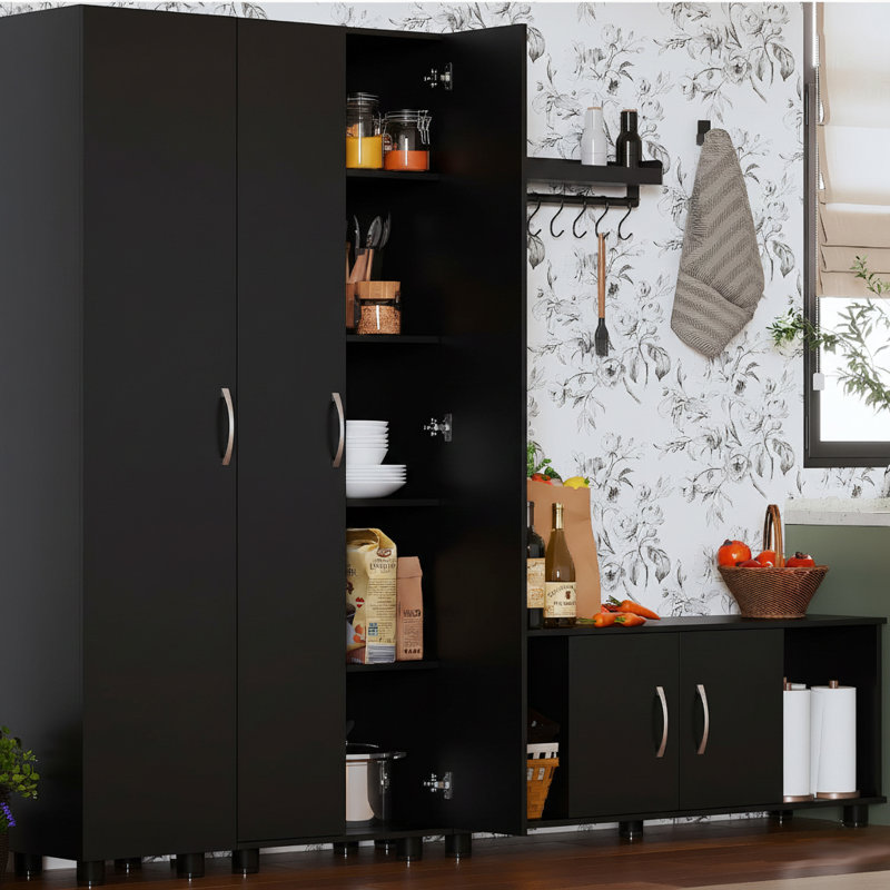 3-Piece Modular Kitchen & TV Stand Storage System, Professional 77" Utility Collection with SGS Anti-Tip Safety, Customizable Cabinet Suite in Sleek Black