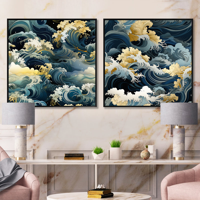 Rainbolt - Ensemble de 2 collages nautiques et carrés de plage, Cadre flottant noir, H 16 po x l 33 po