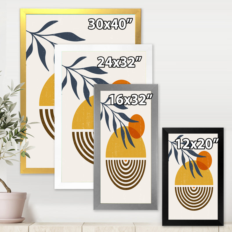 «Botanical Minimalist Leaf with Abstract Shapes IV», impression sur toile encadrée, Encadrement doré