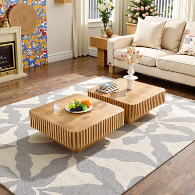 Ensemble de 2 tables basses carrées modernes de 31,5 pouces avec base en MDF et piédestal