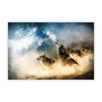 Wolves Howling In The Forest In Abstract - Wall Art