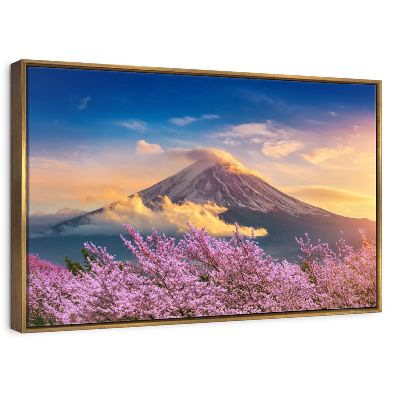 Mont Fuji, 46 po x 31 po, Cadre flottant doré