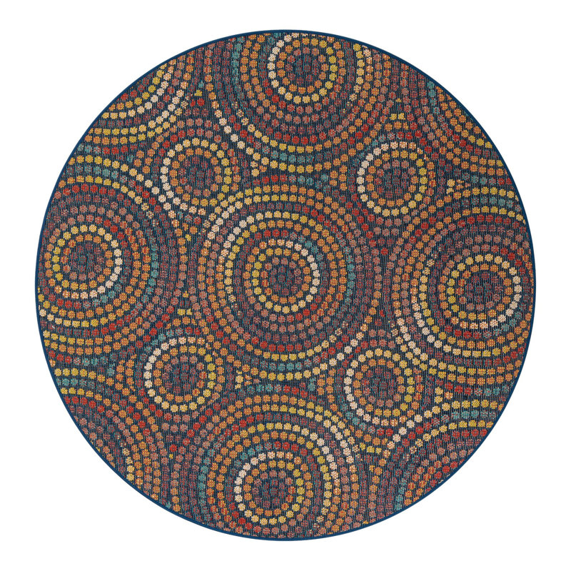 Tapis d'intérieur / extérieur en polypropylène tissé à la machine Gracye, Rond 6 pi 1 po