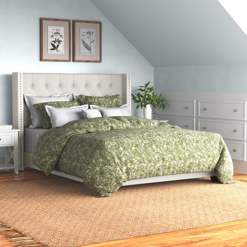 Lit standard tapissier Sanders, Très grand, Lin beige