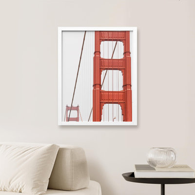 " Architectural Detail Of Red Suspension Bridge "