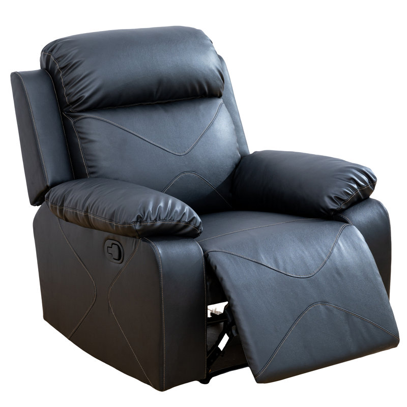 Fauteuil inclinable avec rangement pour le salon, cuir, noir