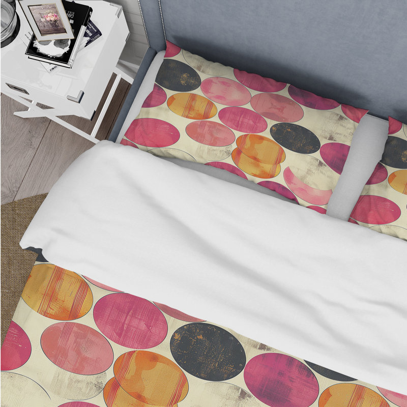 Ensemble de housse de couette rétro rose beige Midcentury - Midcentury, Housse de couette très grand + 2 taies décorativ