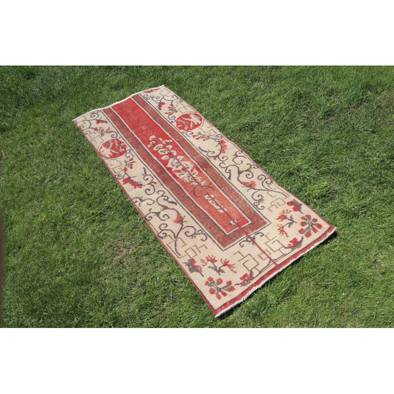 Tapis turc vintage rétro Oushak avec motif de patchwork antique, idéal pour une porte ou une cuisine