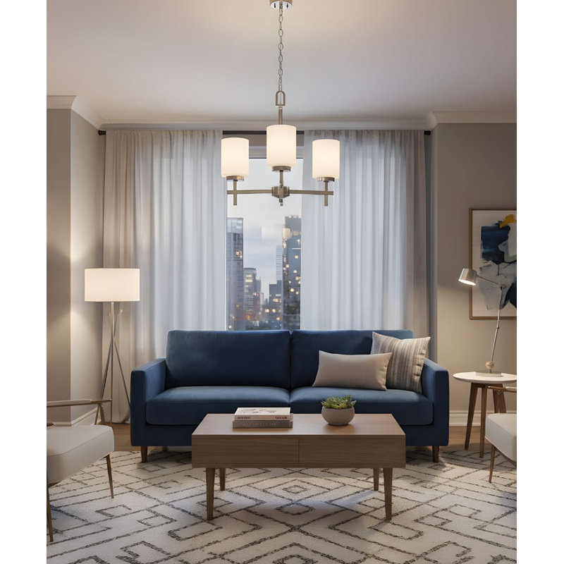 Lustre à 3 lumières DEL de 18 po avec finition nickel brossé clair et abat-jour en verre opale givré