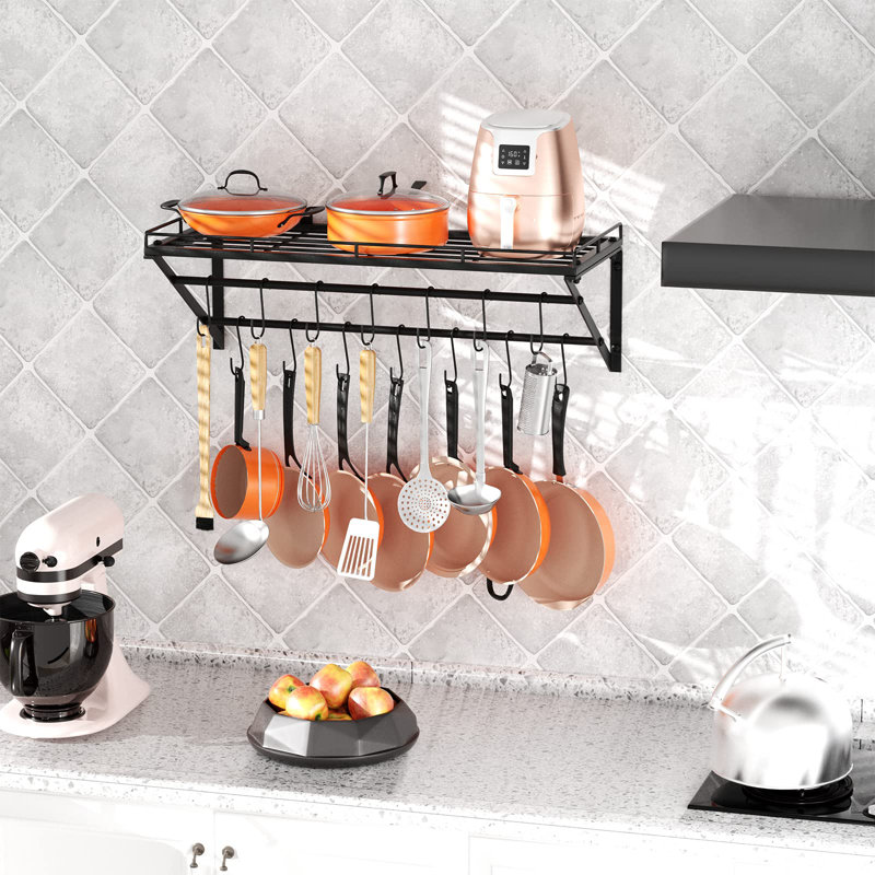 Support à casseroles mural en métal, 10.23" H x 31.5" W x 13.78" D