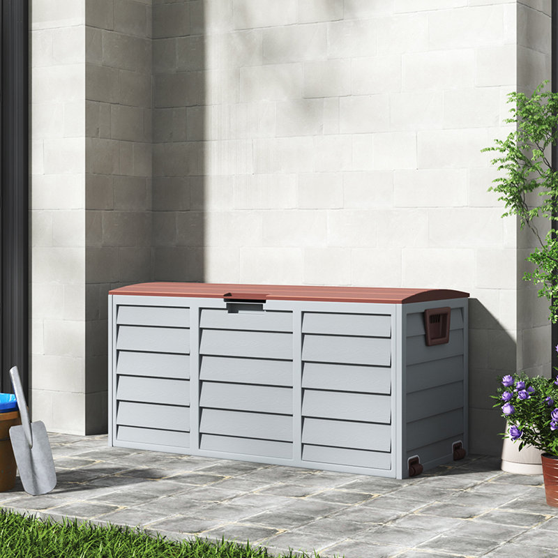 Plastic Garden Storage Box with Wheels, Brown