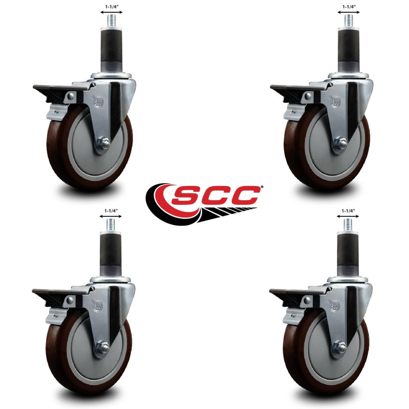 Ensemble de roulettes extensibles en poly pivotant 1-1 / 4 pouces avec frein SCC