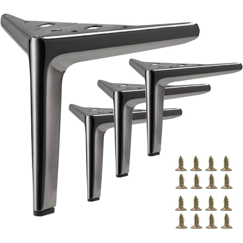 Ensemble de 4 pieds de meuble en métal robuste pour armoire avec canapé, conception triangulaire moderne, fabrication en acier au carbone durable, installation facile, ensemble de 4