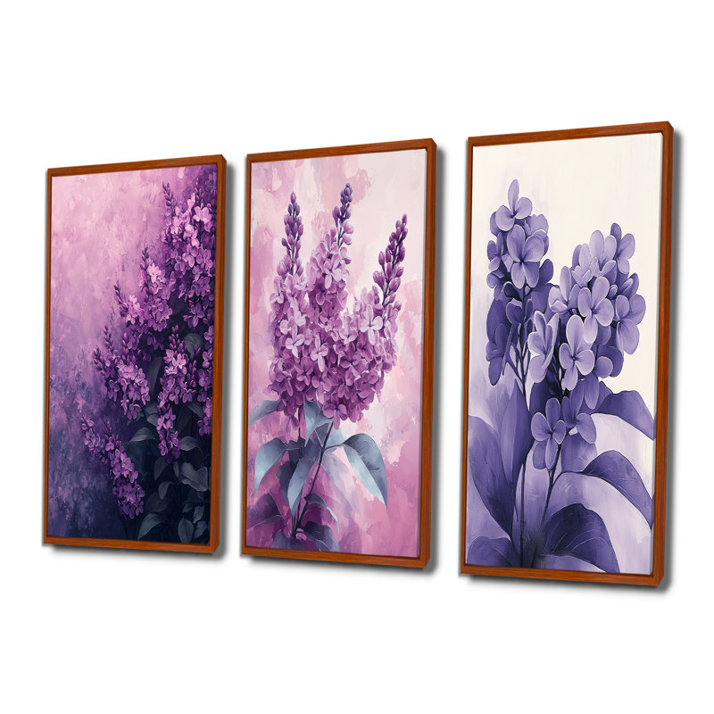 Lilas ombres en monochrome minimalisme I - ensemble de 3 décorations murales lilas, H 40 po x l 60 po, Brun