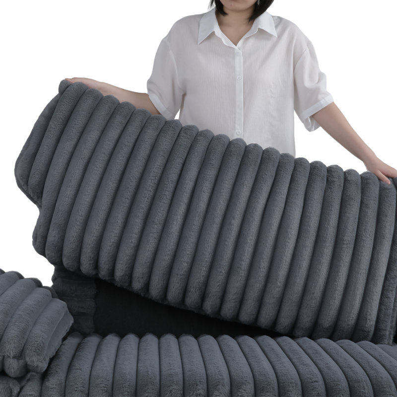 92'' Wide Comfy Corduroy Cloud Couch Sectional Loveseat Sofa With Ottoman,Hassle-free Assembly, 35.4" H x 92.3" W x 36.2" D