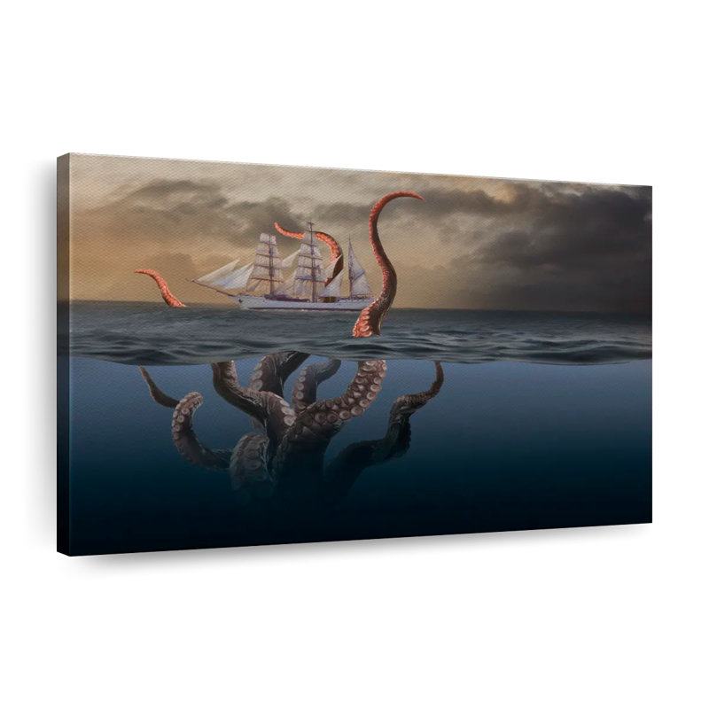 Kraken sur toile, H 30 po x l 45 po x P 1,25 po