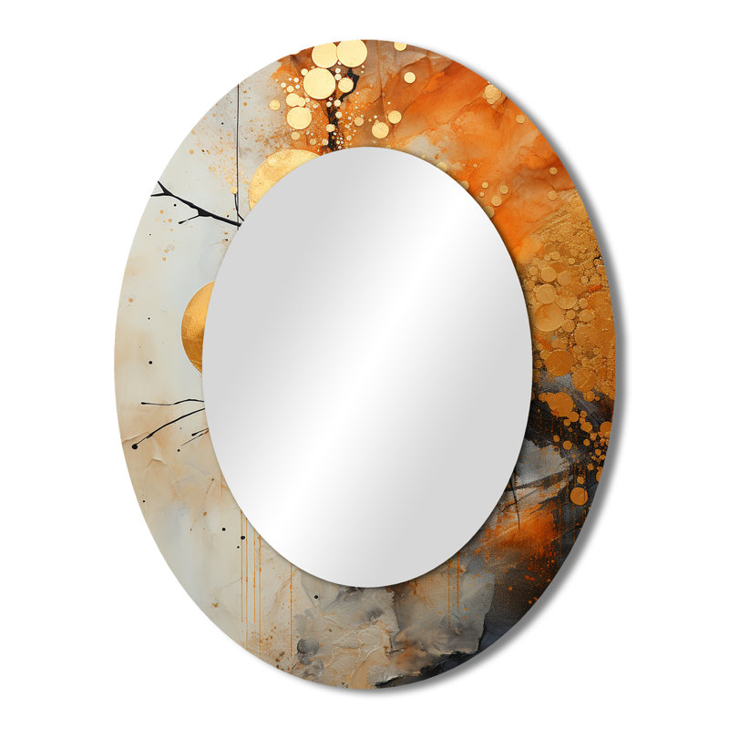 Doré gris doré rustique Reflections I - grand miroir mural ovale sur métal, 43 po x 33 po