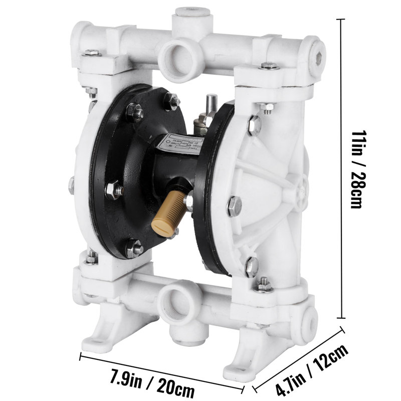 Air-Operated Double Diaphragm Pump, Inlet & Outlet, Polypropylene Body, 9.46 L/min, PTFE Diaphragm Pneumatic Transfer Pump for Petroleum, Diesel, Oil & Low Viscosity Fluids