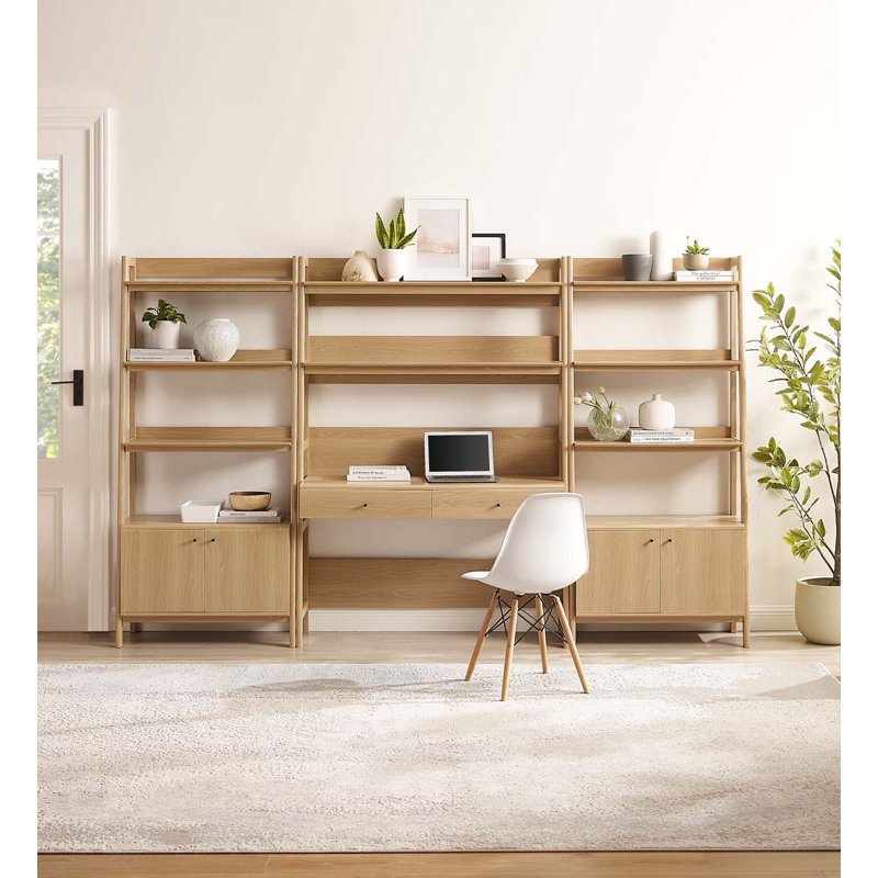 Bixby Oak 3-Piece Office Desk and Bookshelf Set