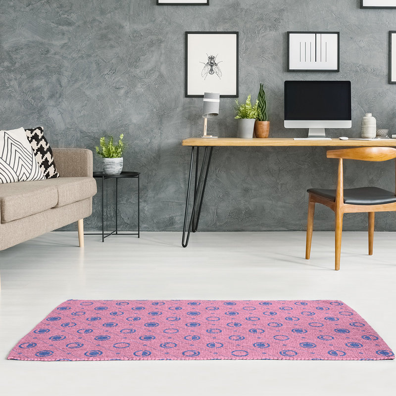 Tapis rose/bleu lune phases, Rectangle 4 pi x 6 pi