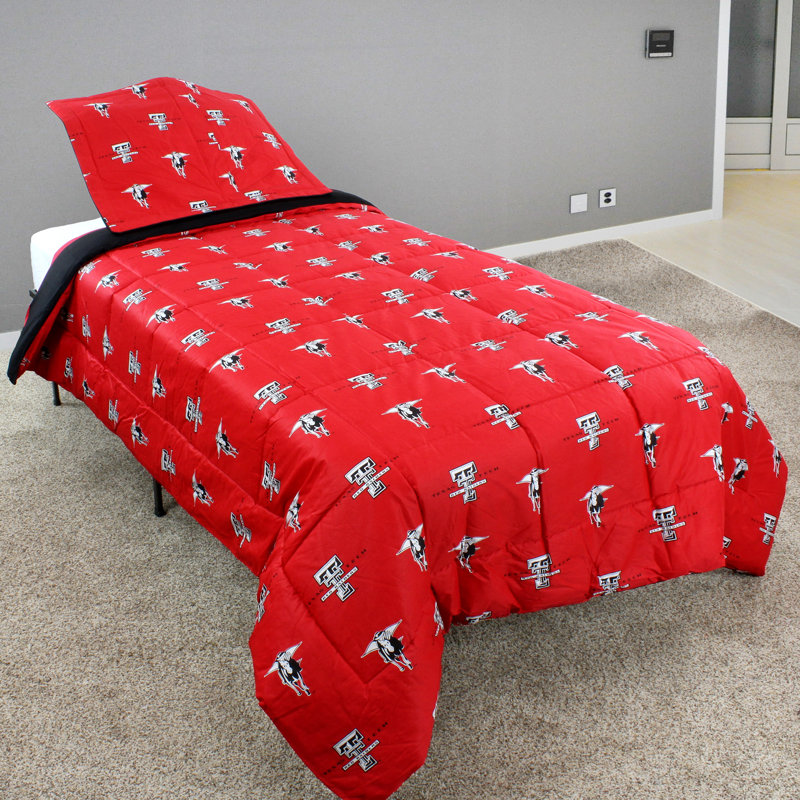 NCAA Sateen Comforter, King Comforter + 2 King Shams, Texas Tech
