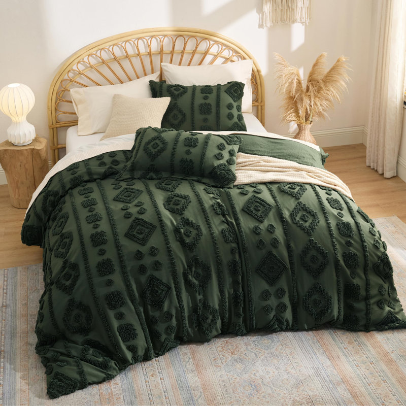 Bedsure Comforter Set-Bow Tufted, Bronze Green, King Comforter + 2 King Shams