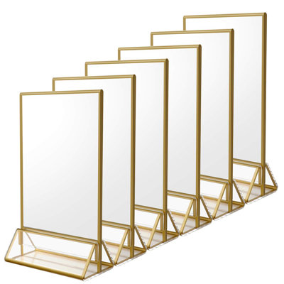 6 Pack Clear Acrylic Sign Holder With Gold Borders And Vertical Stand Double Sided Table Menu Holders For Wedding Table Numbers Photos And Art Display