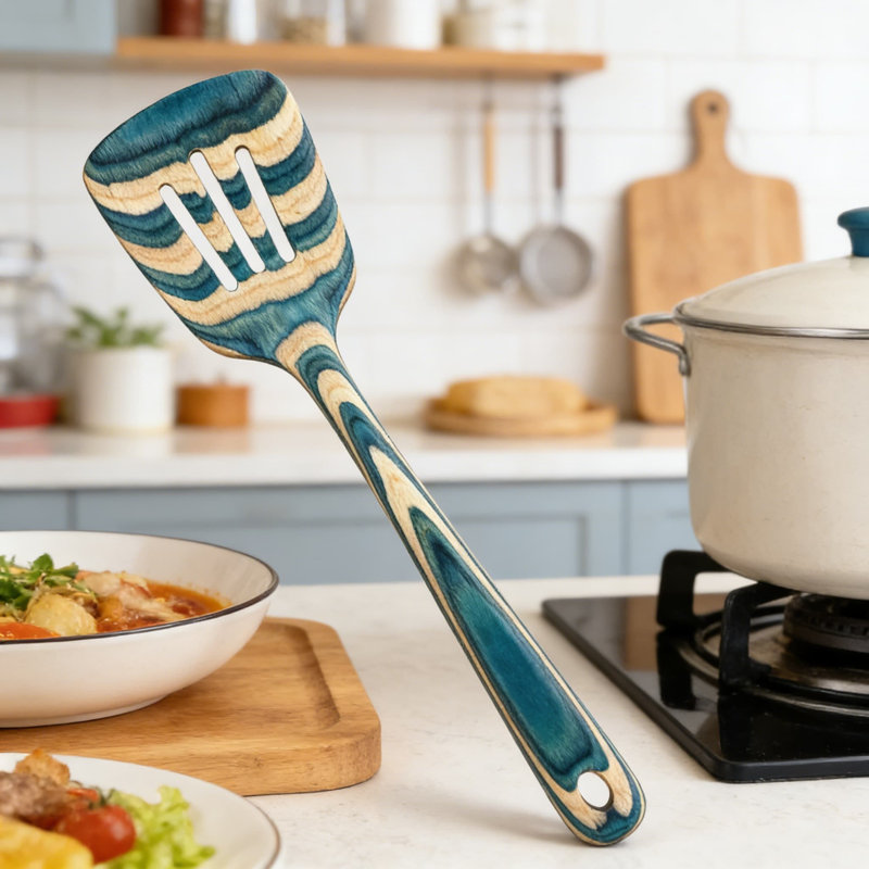 Ensemble d'ustensiles de cuisine 4 pièces pour ustensiles de cuisine antiadhésifs Collection, outils de cuisine à poignée en bois avec cuillère à fente, spatule, cuillère à mélanger