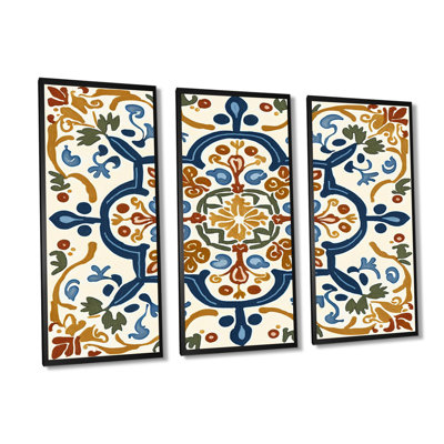 «Méditerranée Tiles in Retro Blue IV», reproduction sur toile 3 pièces