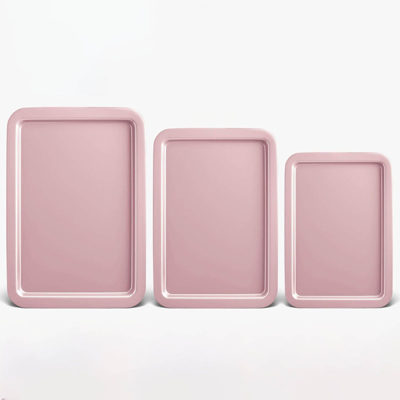 Baking Sheet Pan Set,Nonstick Bakeware Sets with Wider Grips, 3 Pack, Pink