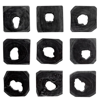 Benito Handmade Solid Suar Wood Abstract Wall Sculpture (Set of 9)
