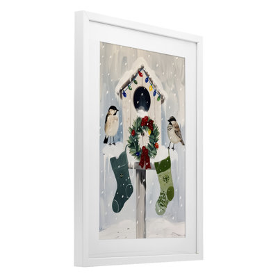 Festive Christmas Birdhouse, reproduction encadrée sous verre, design par Arlington Prints
