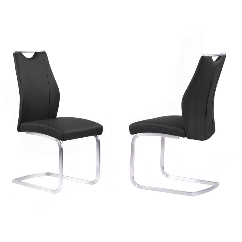 Chaise de salle à manger contemporaine en similicuir noir et finition en acier inoxydable brossé - ensemble de 2