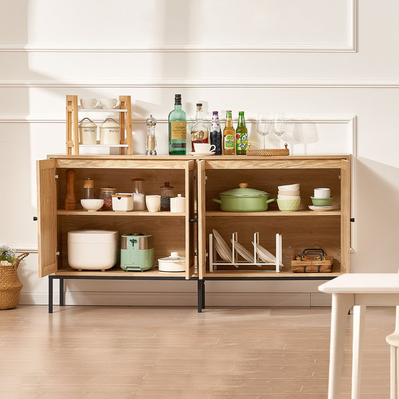 Natural Rattan Cabinet with Adjustable Shelves and Black Legs