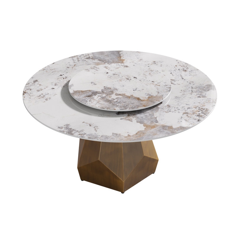 Round Sintered Stone Dining Table With Lazy Susan, Pandora, 29.53" H x 59.05" L x 59.05" W