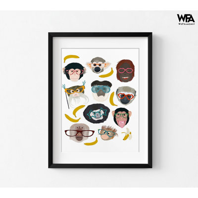 Illustration de banane singe amis, art mural adorable singe, impression de banane jaune, idée de décoration sur le thème des verres