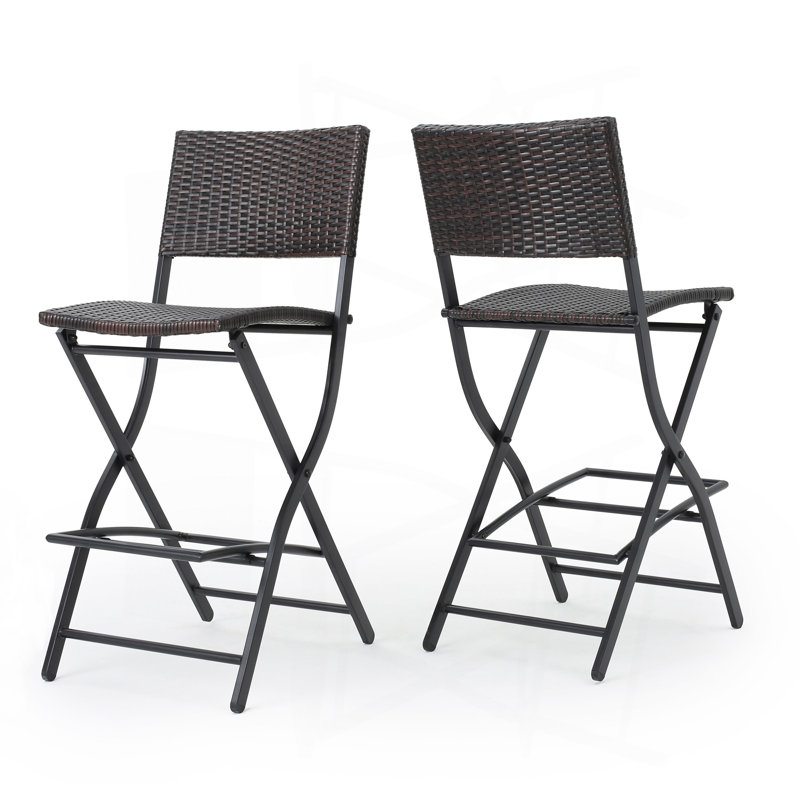 Outdoor Wicker Barstools Faux Rattan Patio Bar Stools Foldable Chair, Multibrown, Set Of 2