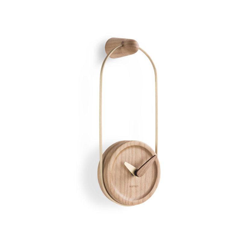 Horloge murale 3,9 "Micro Nomon Eslabon, Laiton / chêne