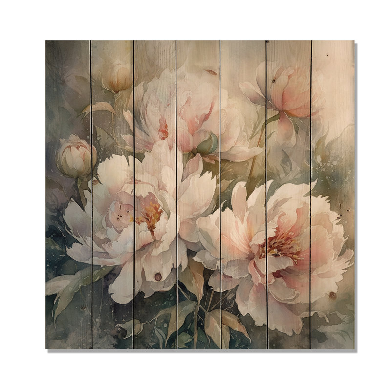Danixa, pivoines roses et vertes sur une branche II, H 35 po x l 35 po x P 0,78 po