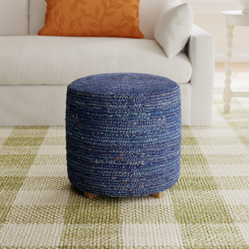 Kerrin Upholstered Ottoman, Dark Blue Jute