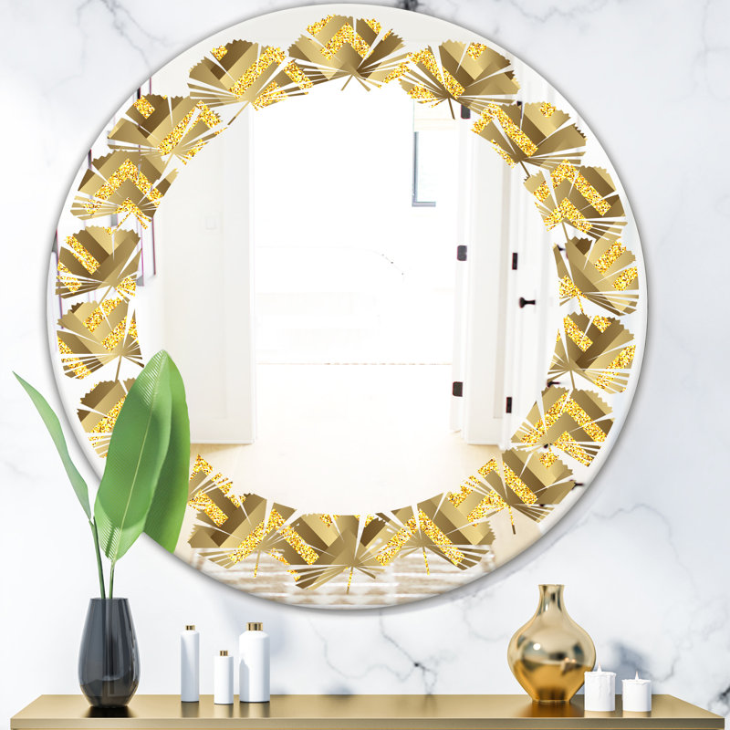 Miroir mural sans cadre à motif de feuilles, H 23,6 po x l 23,6 po